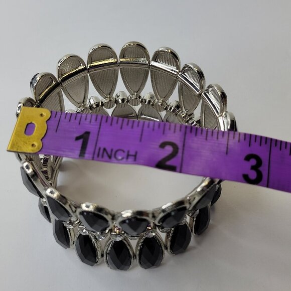 Women's Black Stretch Cuff Bracelet Wide Large Cuffs - Picture 6 of 8